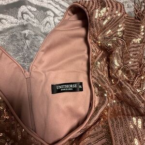 Unithorse Rose-Rose Gold Sequin Party Dress
